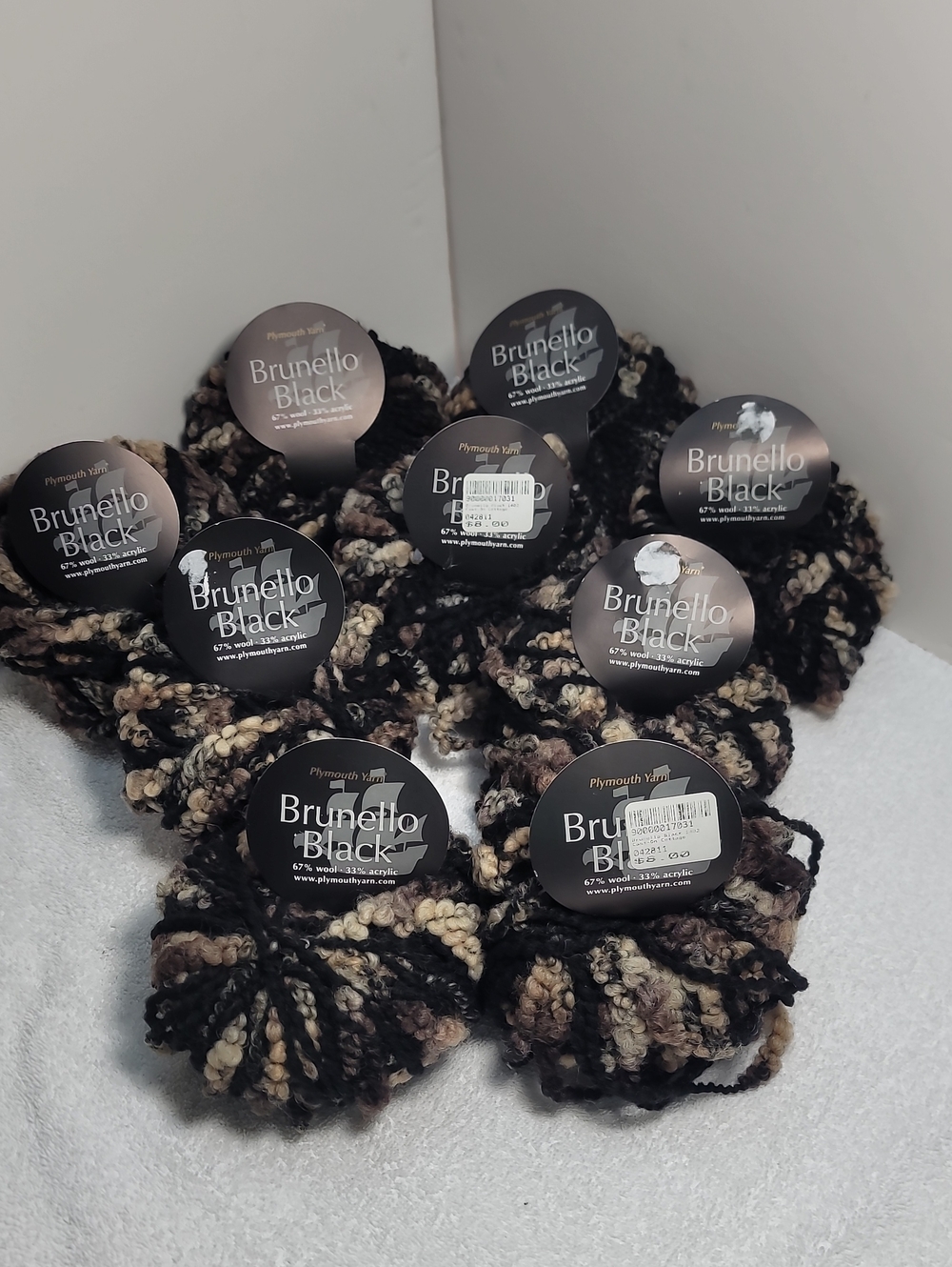 Plymouth Yarn Brunello Black Chunky Pom-Pom Accent - Black/Brown -9 Balls NWT